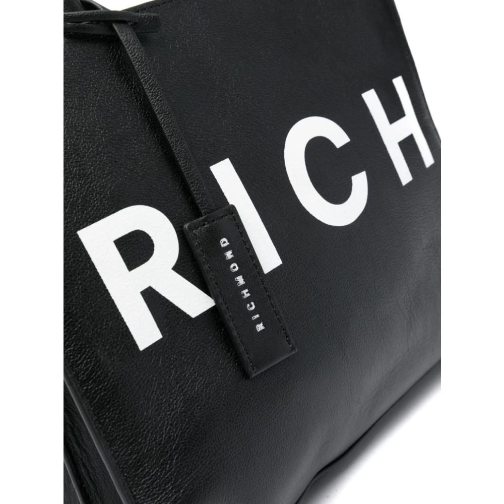 John Richmond Gestructureerde Leren Logo Print Schoudertas Black Dames