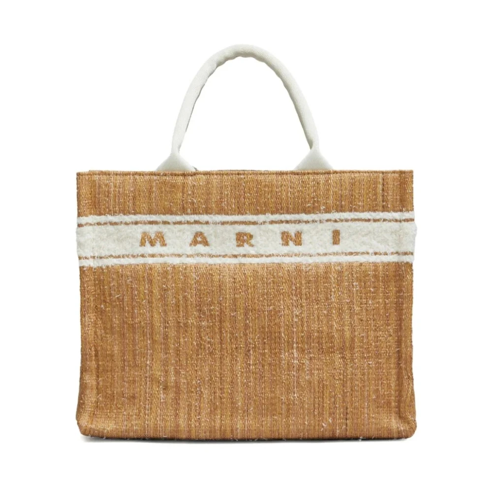 Marni Bruine Raffia East West Tote Tas Brown Dames