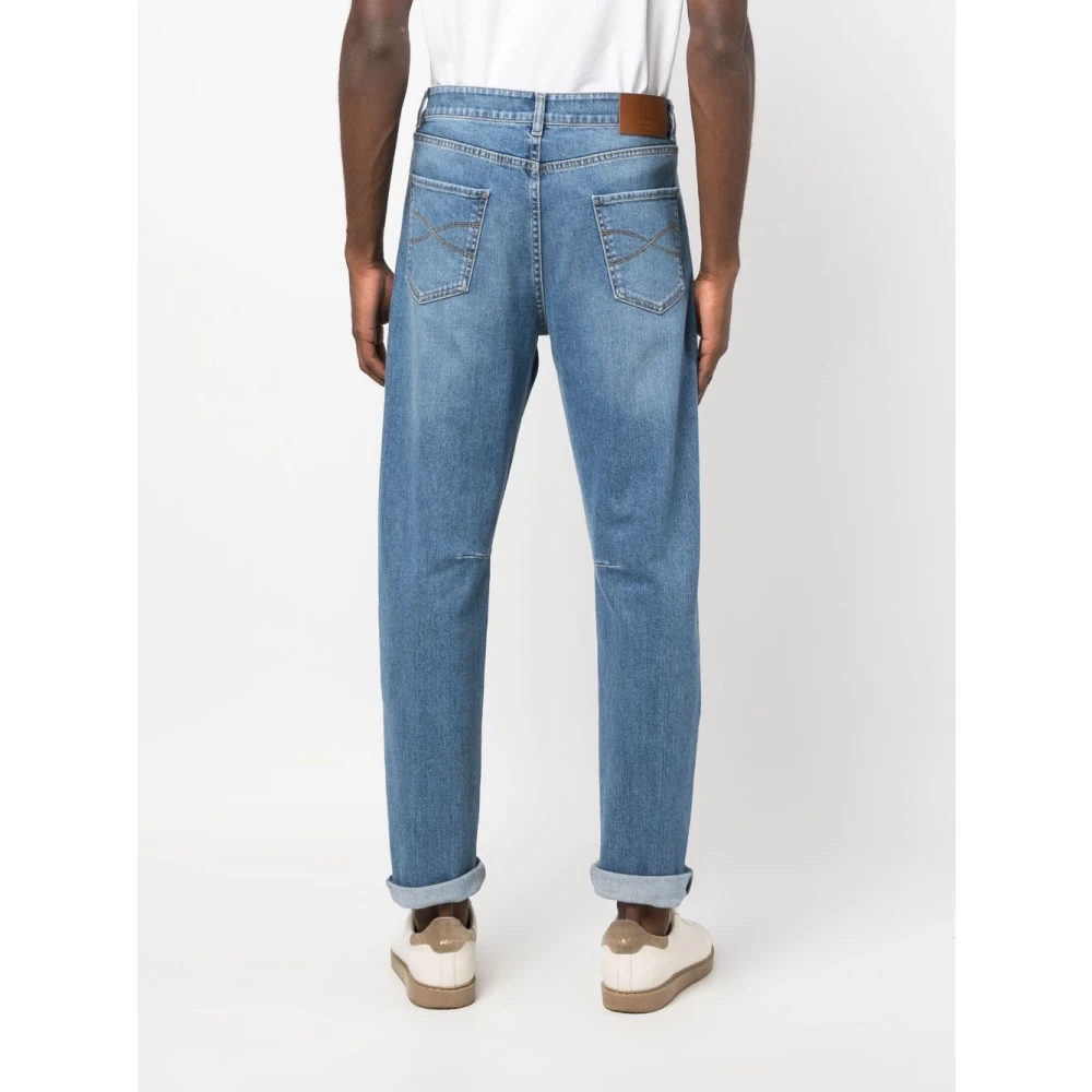 BRUNELLO CUCINELLI Lichtgewassen Denim Jeans met Logopatch Blue Heren