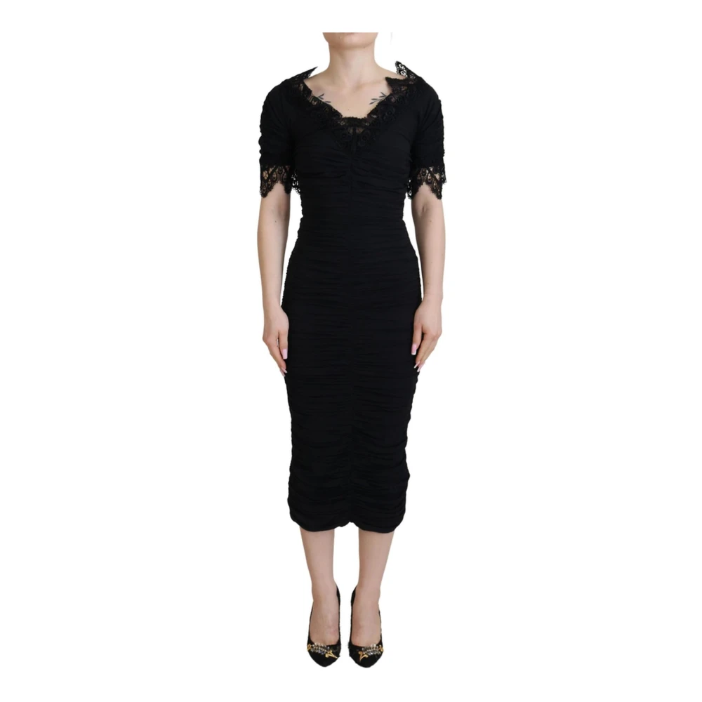 Dolce & Gabbana Women's Black Silk Sheath Midi Dress