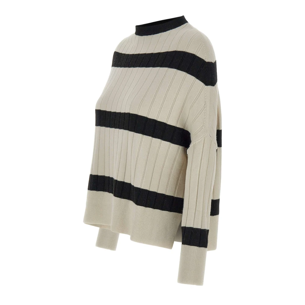 Kaos Angora Sweater Zwart Ribgebreid Beige Dames