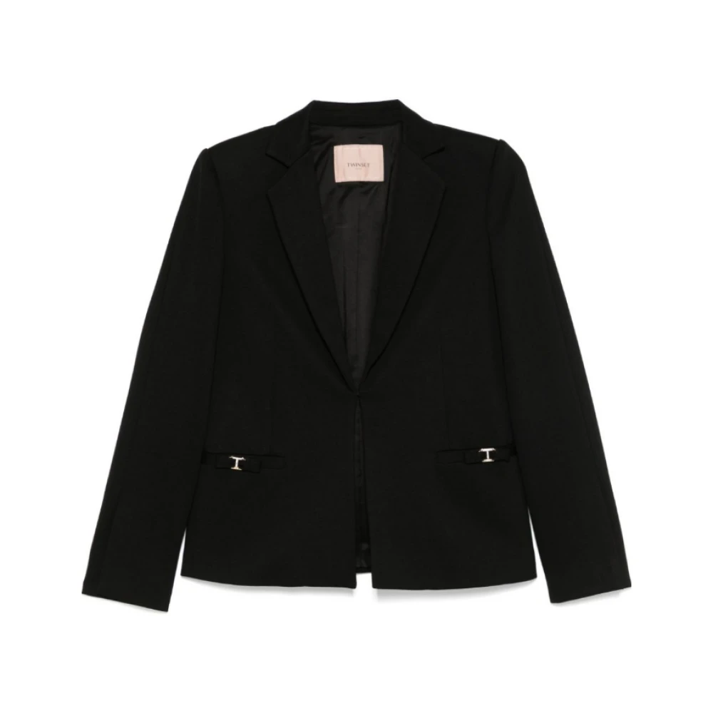 Twinset Zwart Logo Oval Blazer Jas Black Dames