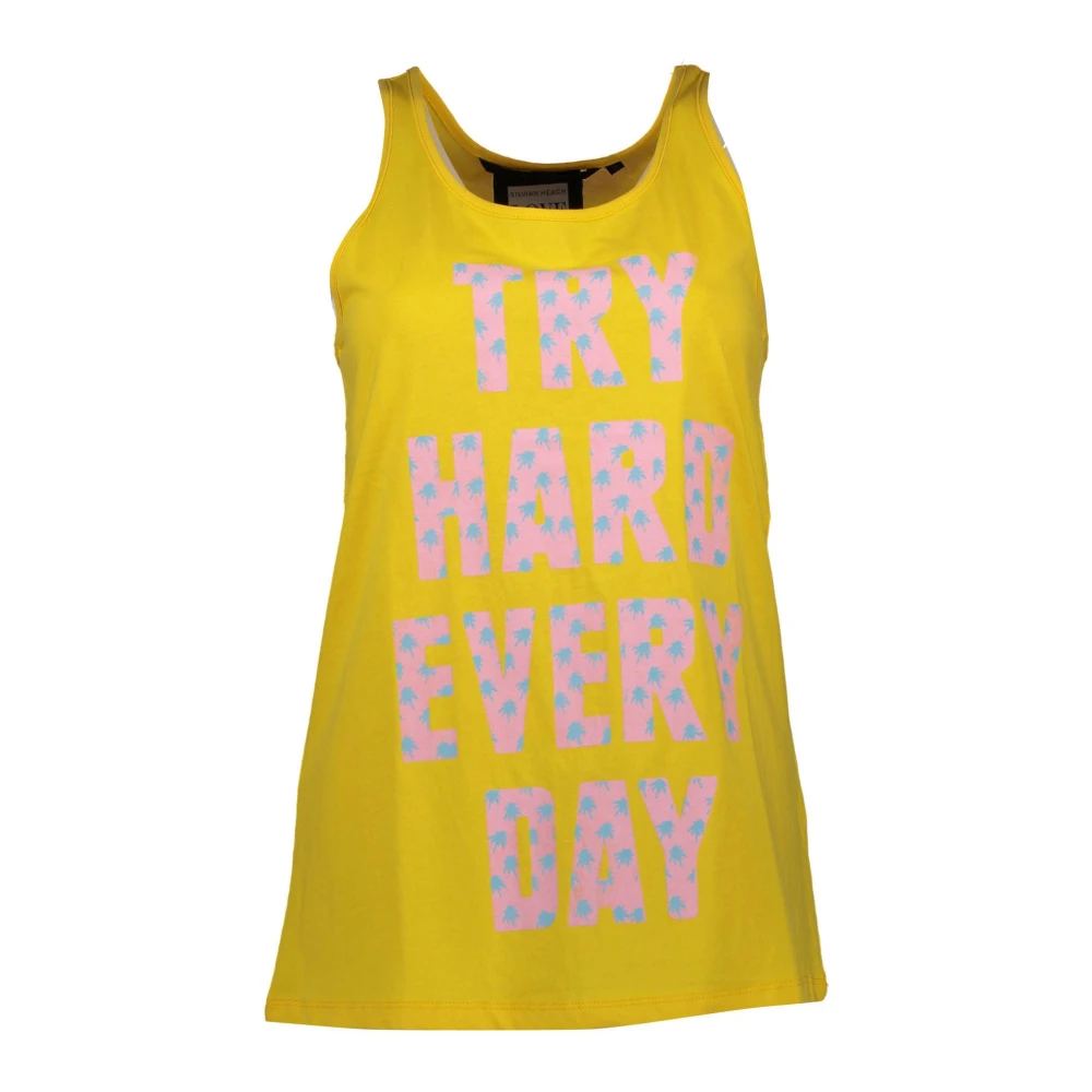 Silvian Heach Gele Katoenen Tanktop met Logo Print Yellow Dames