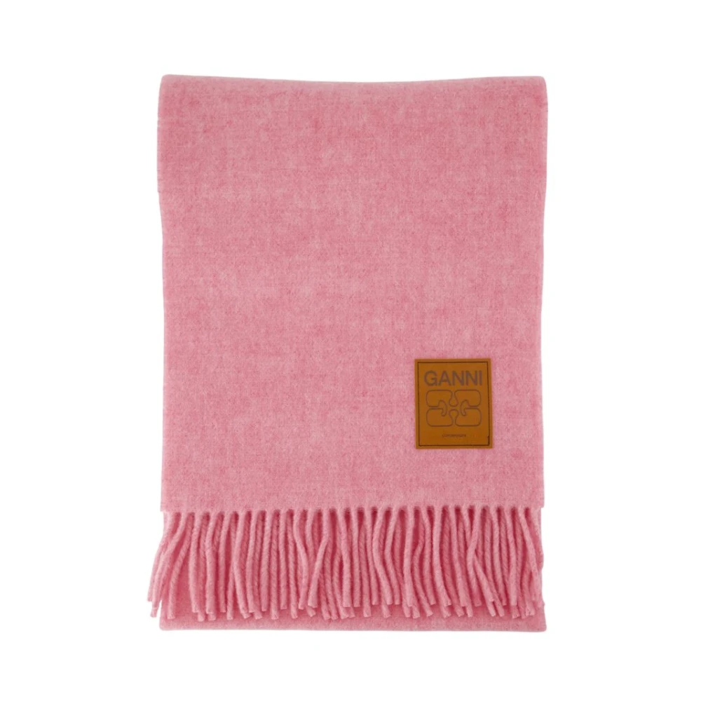 Ganni Women's Pink Winter Scarves, One Size, Wool Double Face Solid Scarf