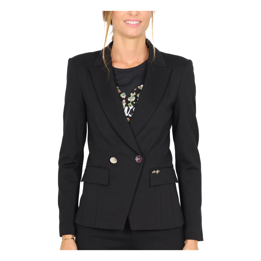 Liu Jo Dubbelrijige blazer in zwart Milano-stiksel Black Dames