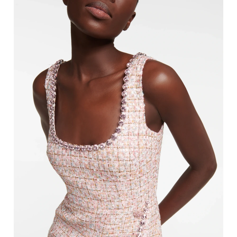 Self Portrait Roze Bouclé Versierde Jurk Pink Dames