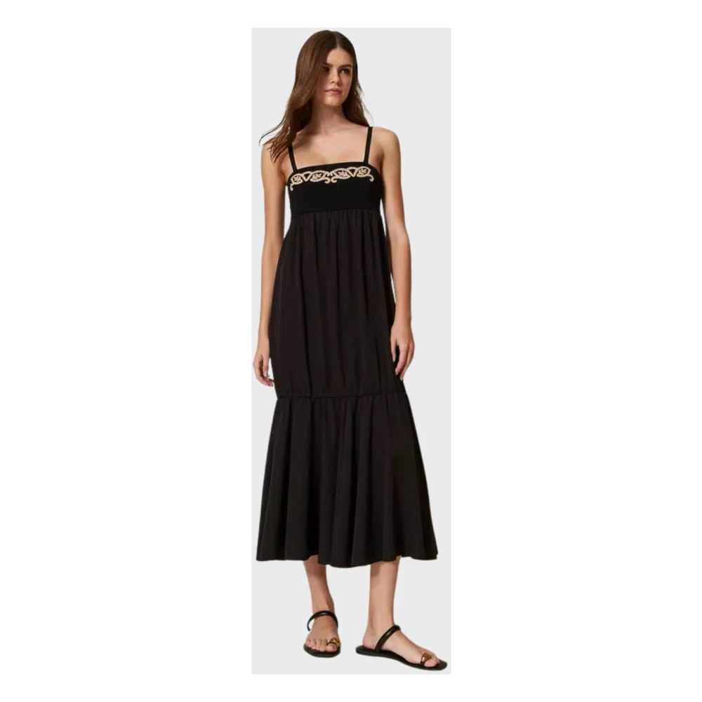 Twinset Zwarte Geborduurde Gebreide Jurk Black Dames