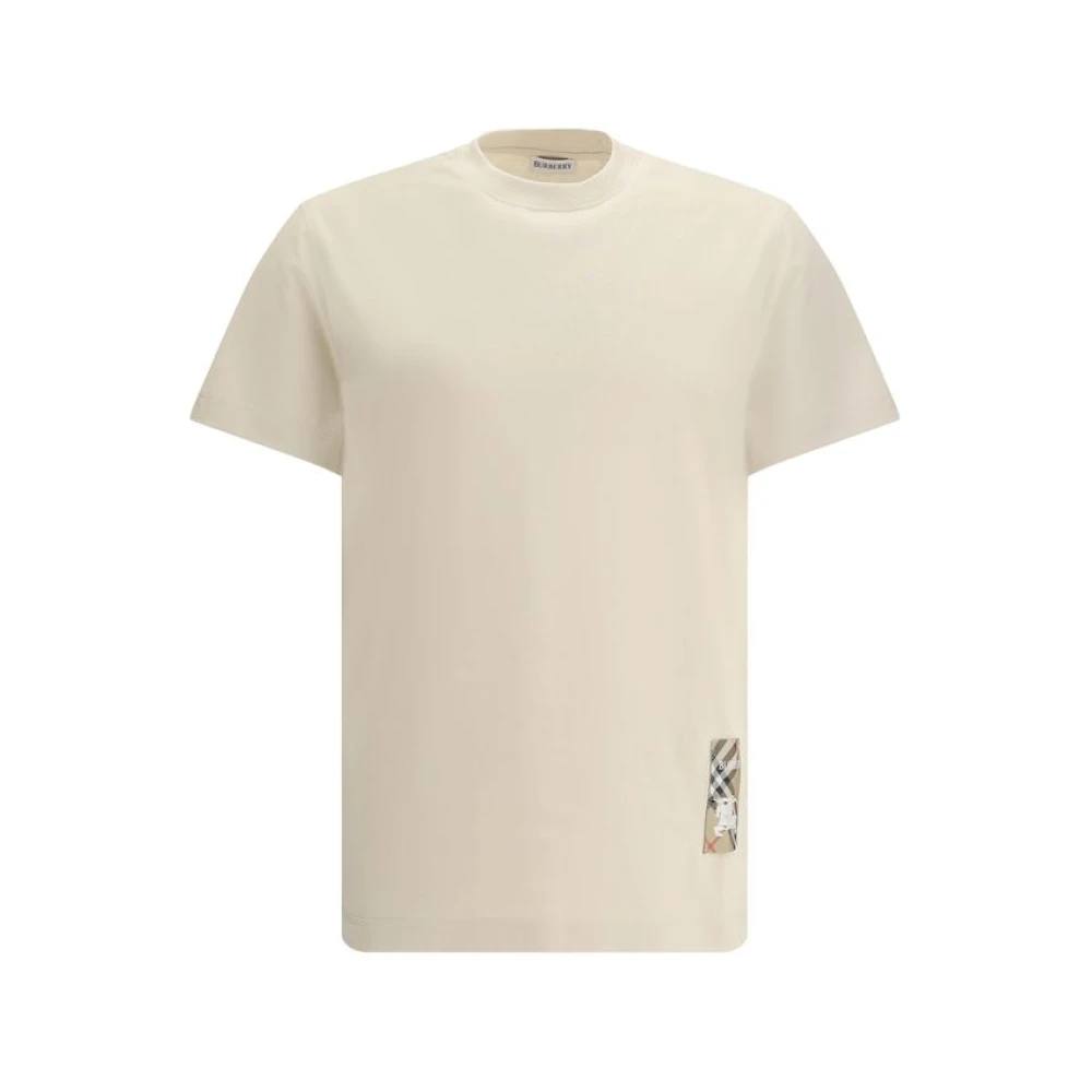 Burberry Logo T-shirt med Archivio Check Design Beige, Herr