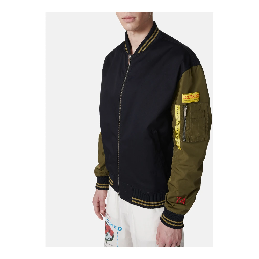 Iceberg Blauw en groen regular fit jack in gabardine met contrasterende mouwen Multicolor Heren