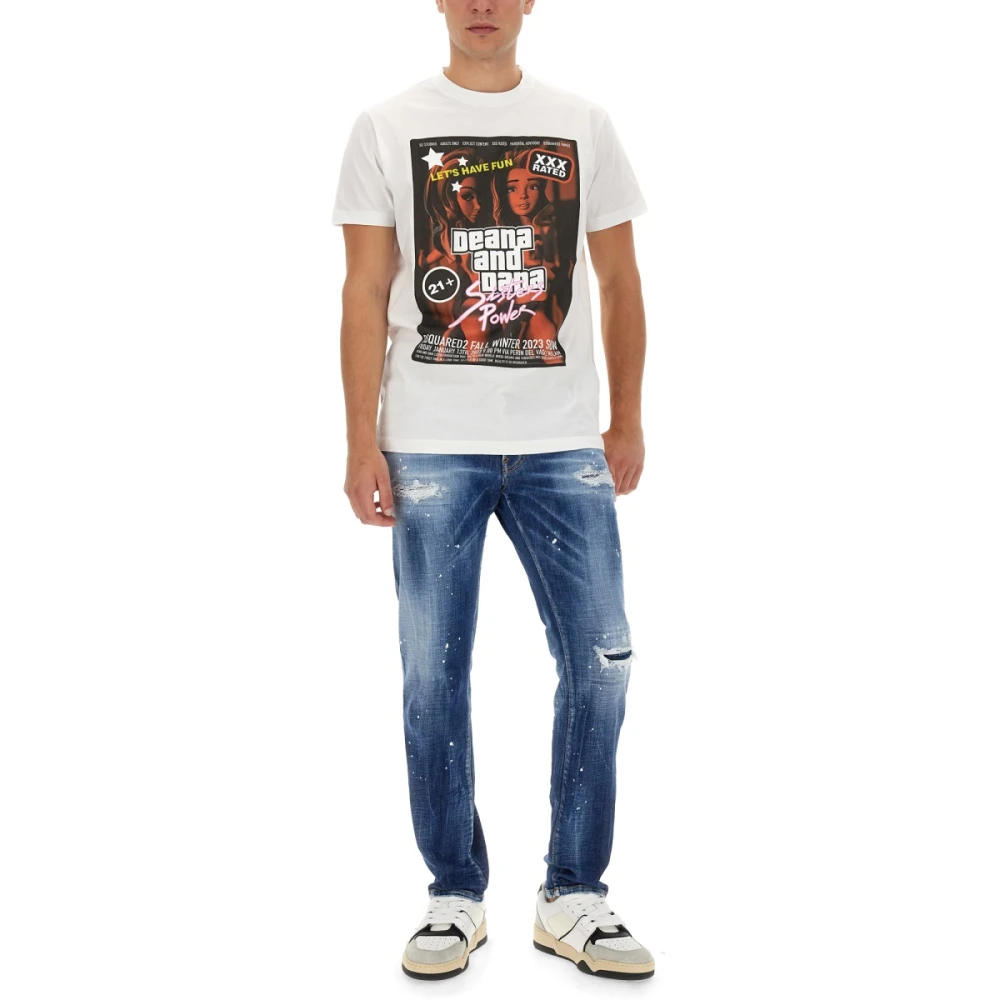 Dsquared2 Patentleren effect Regular Fit Jeans Blue Heren