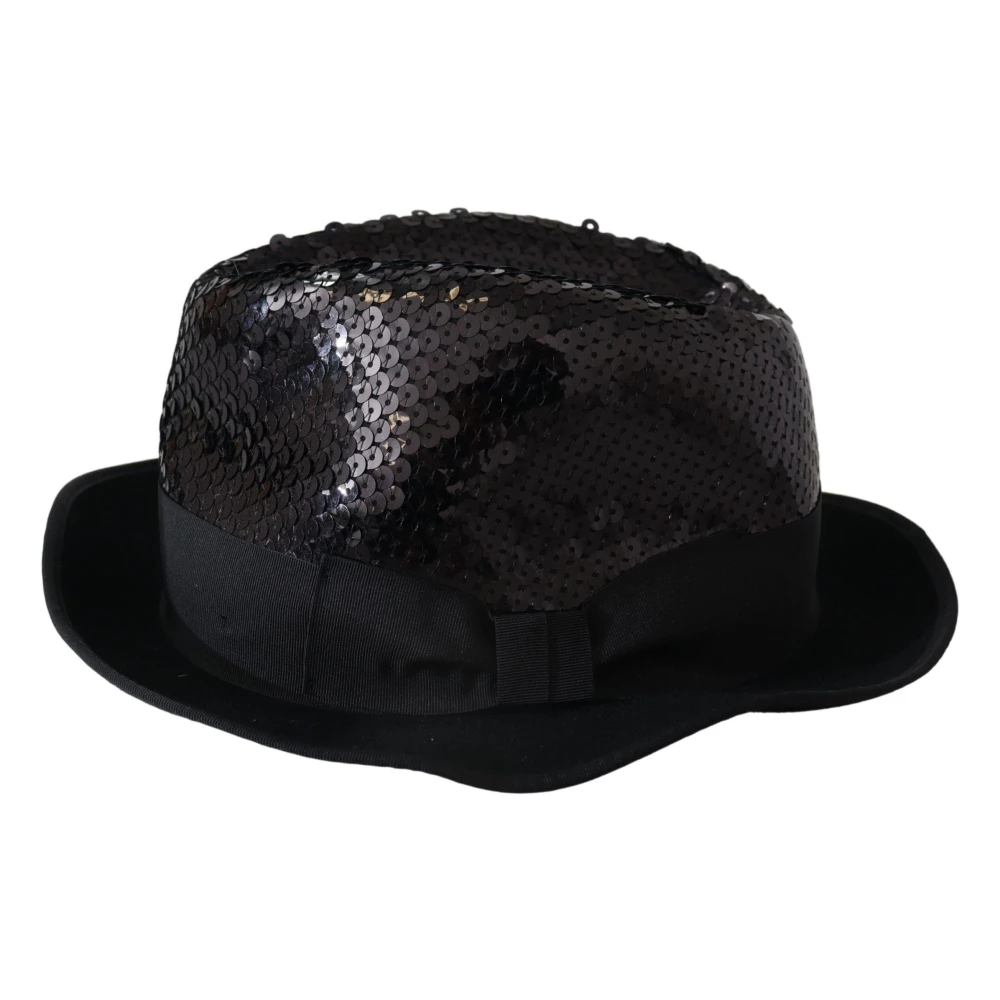 Dolce & Gabbana Svart paljett Fedora hatt Black, Herr