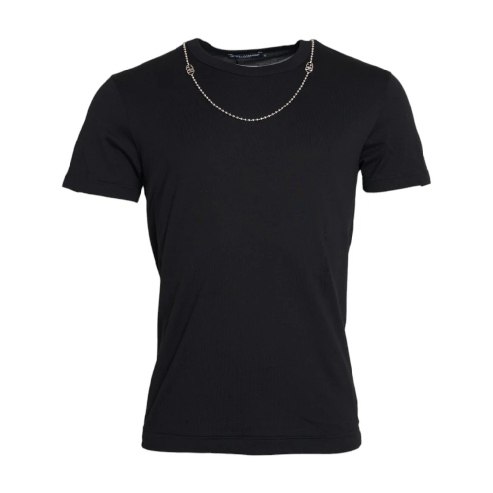 Dolce & Gabbana Men's Black T-Shirts, S, Chaindetailed T-Shirt With Necklace