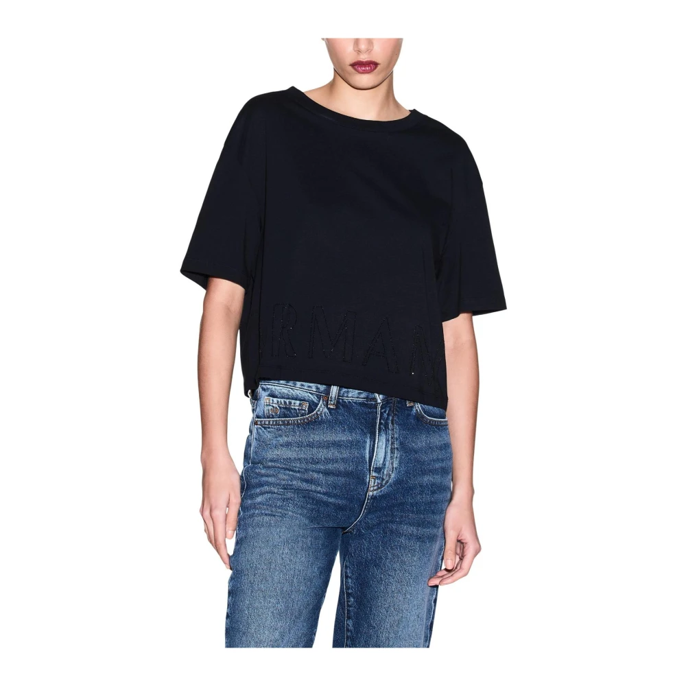 Armani Exchange Donna Nero - T-Shirt A Maniche Corte Girocollo In Cotone - Tops - M