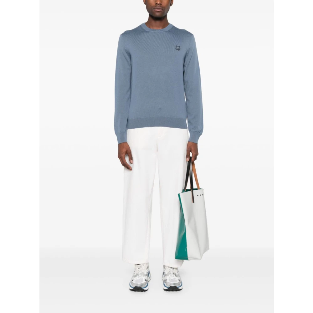 Maison Kitsuné Blauwe Trui met Vos Motief Blue Heren