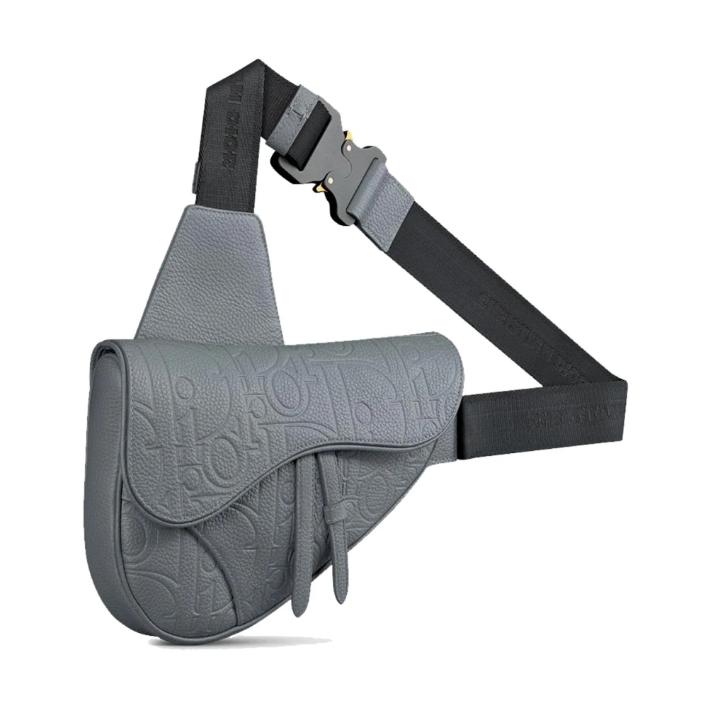 Dior Leren Saddle Tas met Verstelbare Band Gray Heren