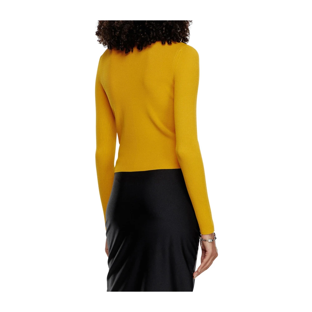 Diesel Geribbeld Top met Oval D-detail Yellow Dames