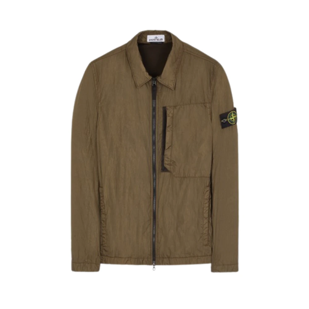 Stone Island Gerecyclede Nylon Rits Shirt Jas Green Heren