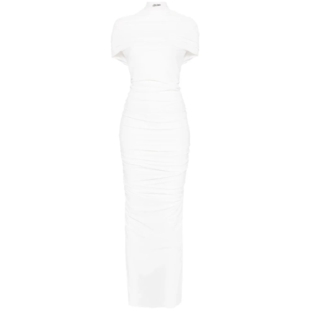 Jean Paul Gaultier Fringe Lange Jurk Stretch Jersey White Dames