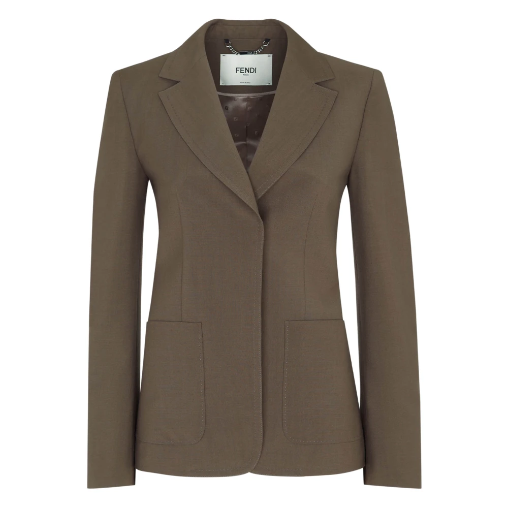Fendi Damen Grün E Jacke Aus Wolle Und Mohair Mit Breitem Revers