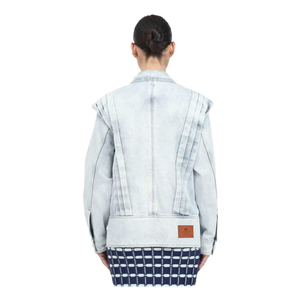 Elisabetta Franchi Blauwe Denim Oversized Jack met Geplooide Details Blue Dames