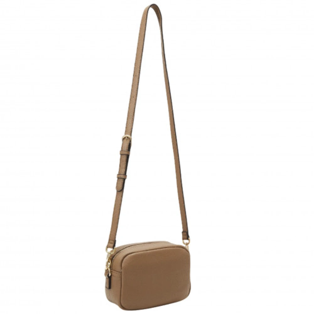 Valentino by Mario Valentino Rechthoekige Taupe Handtas met Gouden Inscriptie Beige Dames