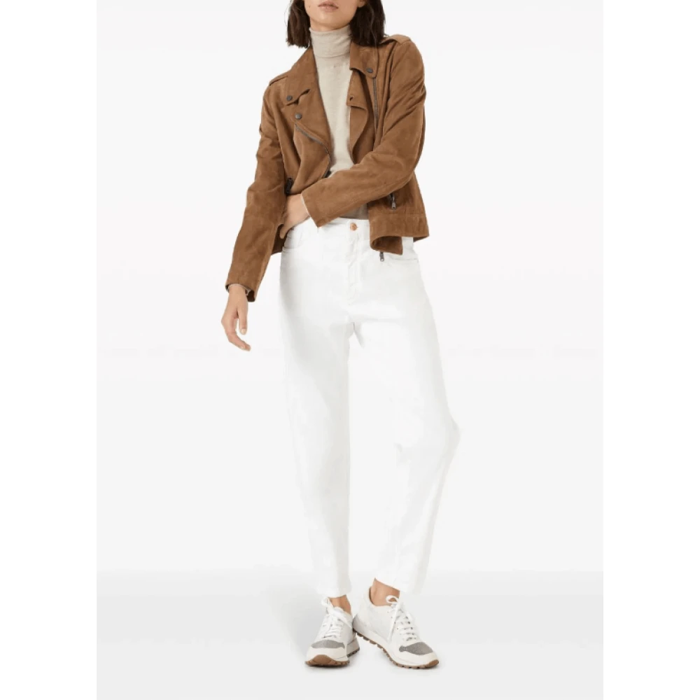 BRUNELLO CUCINELLI High-rise tapered jeans met Monili-ketting White Dames