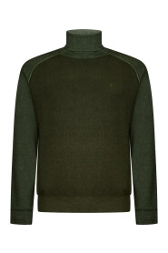 Zielony Sweter w Ribowanej Strukturze z Haftowanym Logo