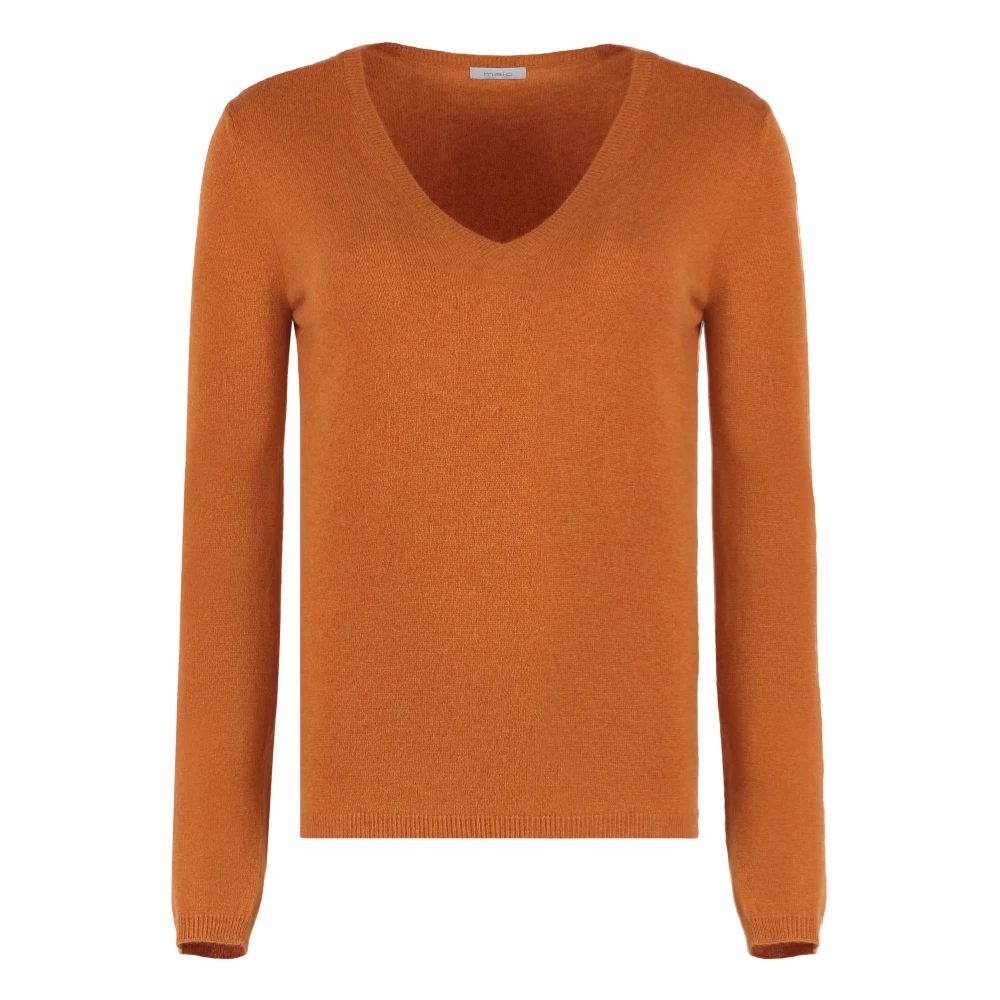 Malo Luxe Cashmere Sweater Ribgebreide Randen Orange Dames
