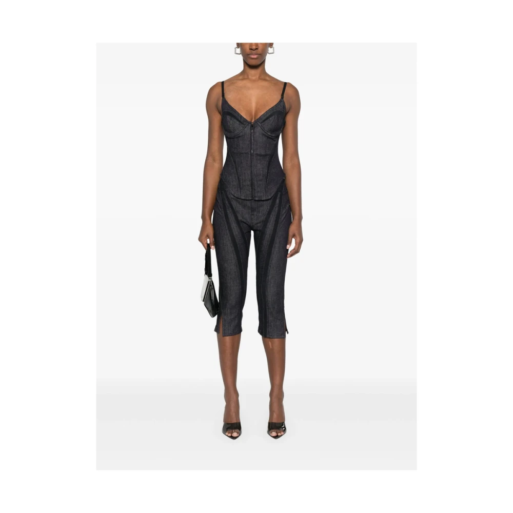 Mugler Zwarte Jeans met Logo Patch Black Dames