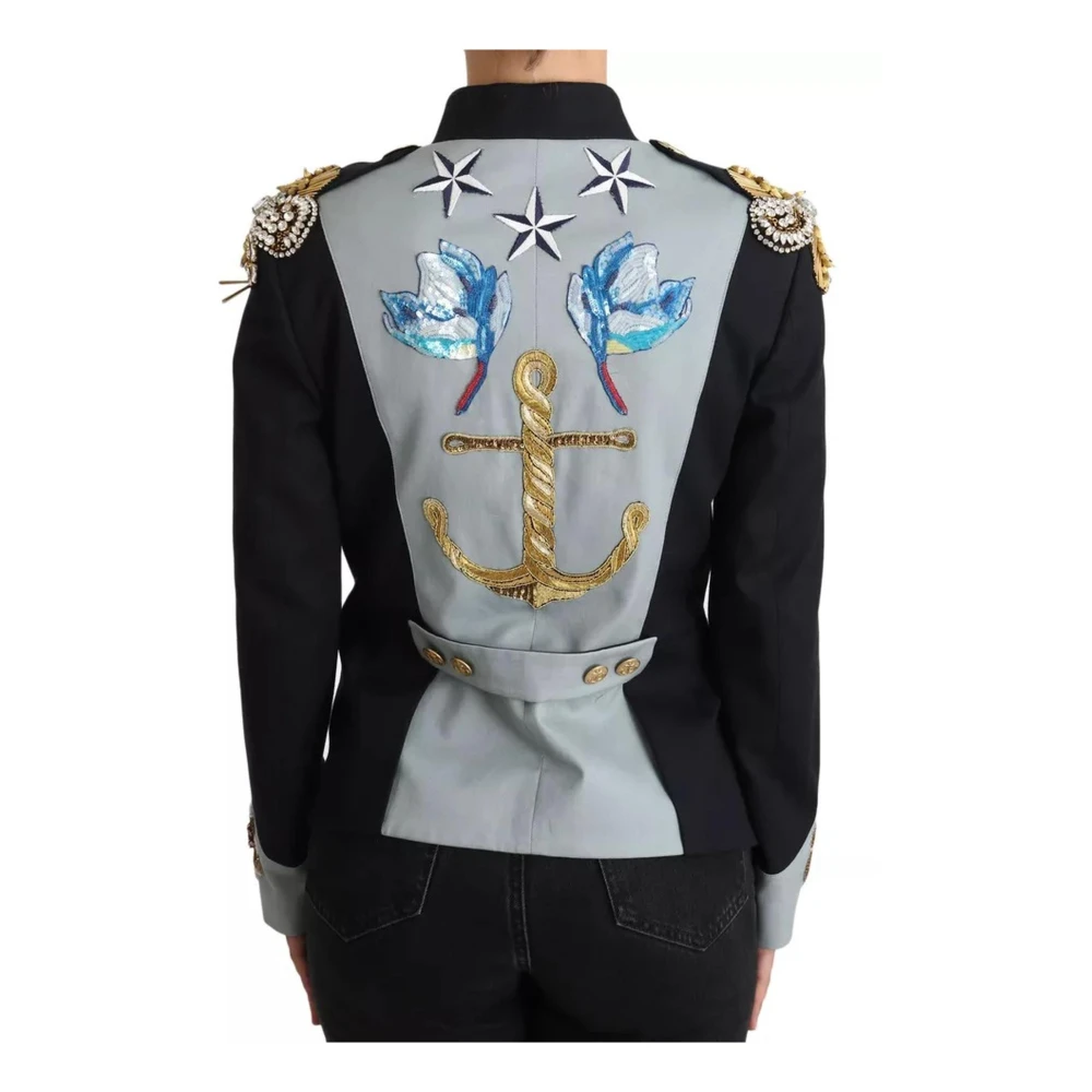 Dolce & Gabbana Kristalversierde Katoenen Jas Blue Dames