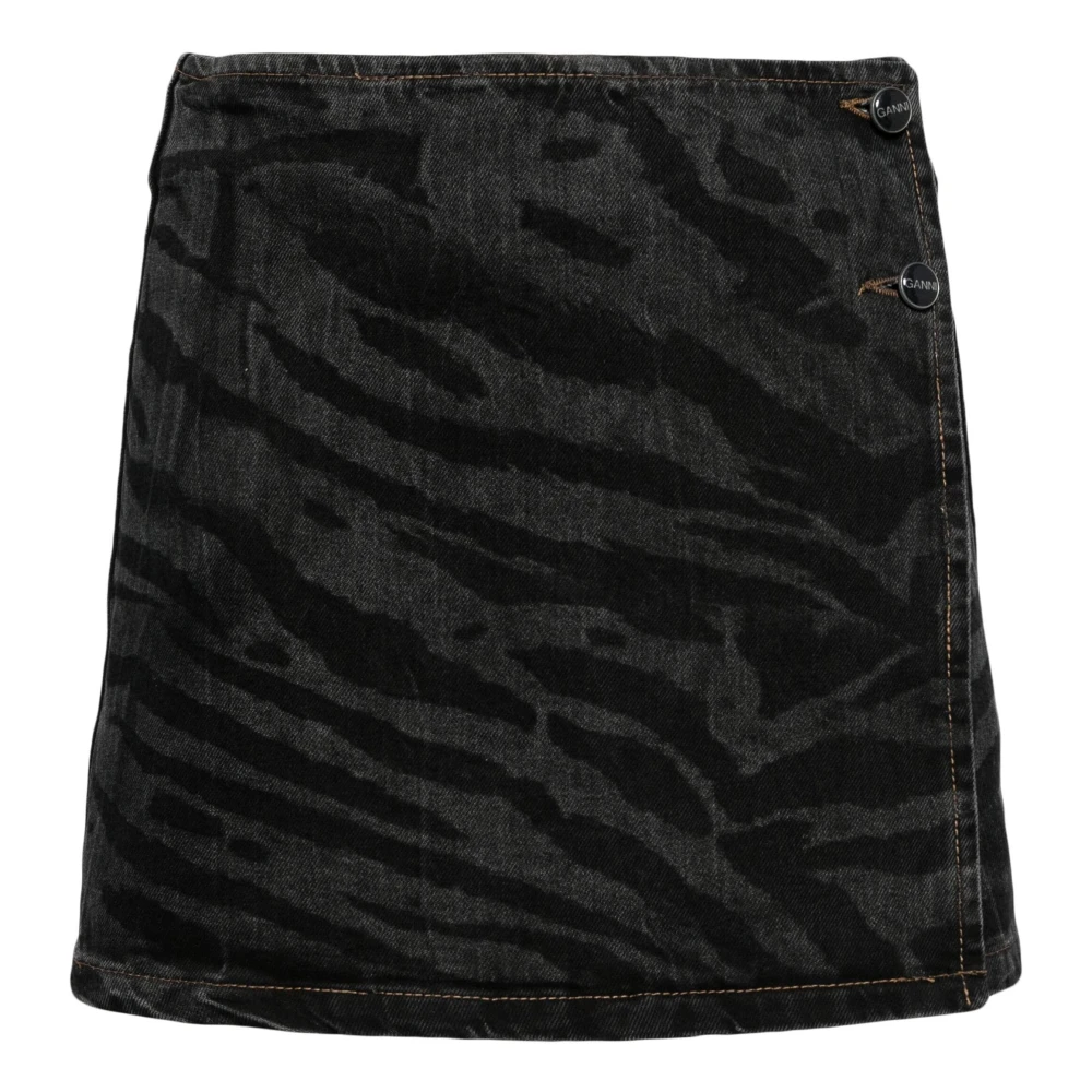 Ganni Women's Black Denim Wrap Mini Skirt