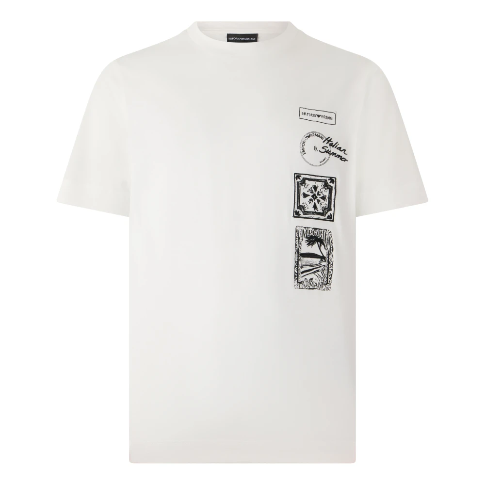Emporio Armani Mannelijk Wit Katoenen T-Shirt Met Print