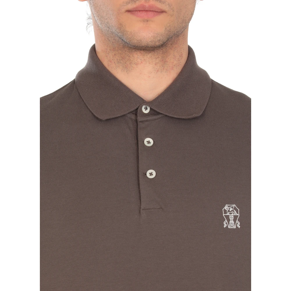 BRUNELLO CUCINELLI Bruine Katoenen Poloshirt met Logo Brown Heren