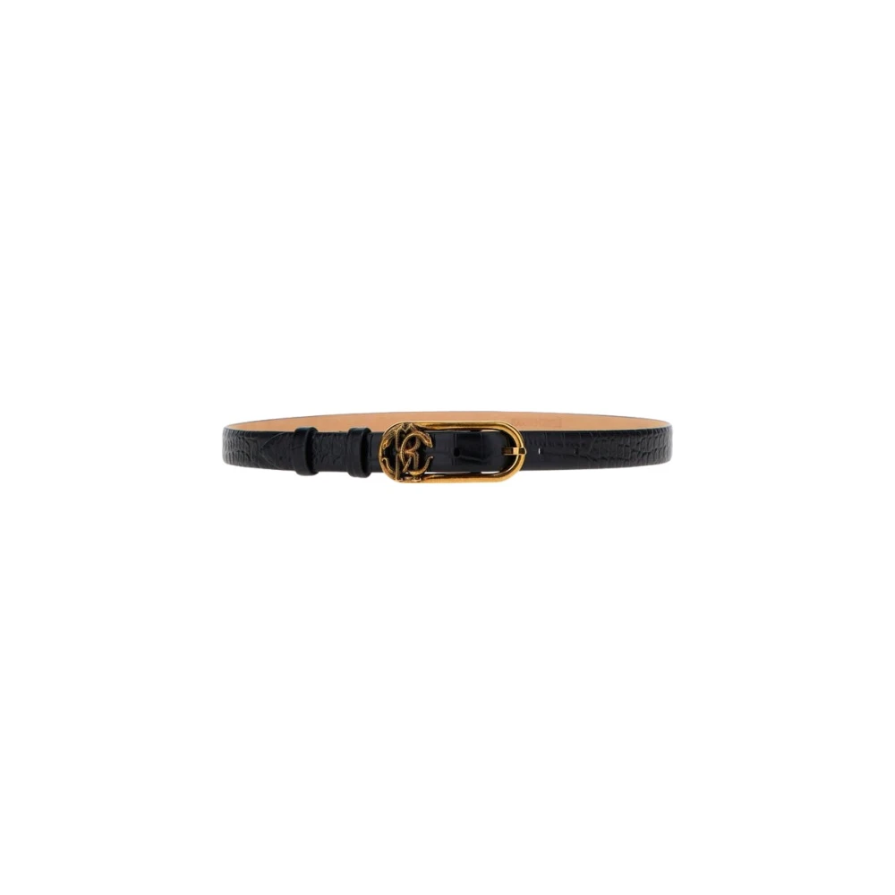 Roberto Cavalli Women's Black Belts, 95 Cm, Monogram Mirror Snake Leather Belt