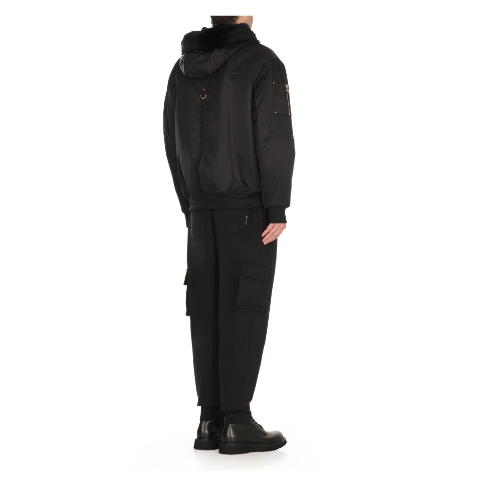Moose Knuckles Zwarte Gewatteerde Jas met Bont Capuchon Black Heren