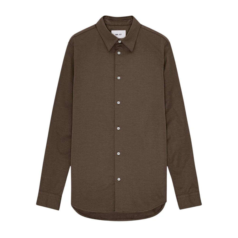 Nn07 Minimalistisch Jersey Shirt met Parelmoerknopen Brown Heren