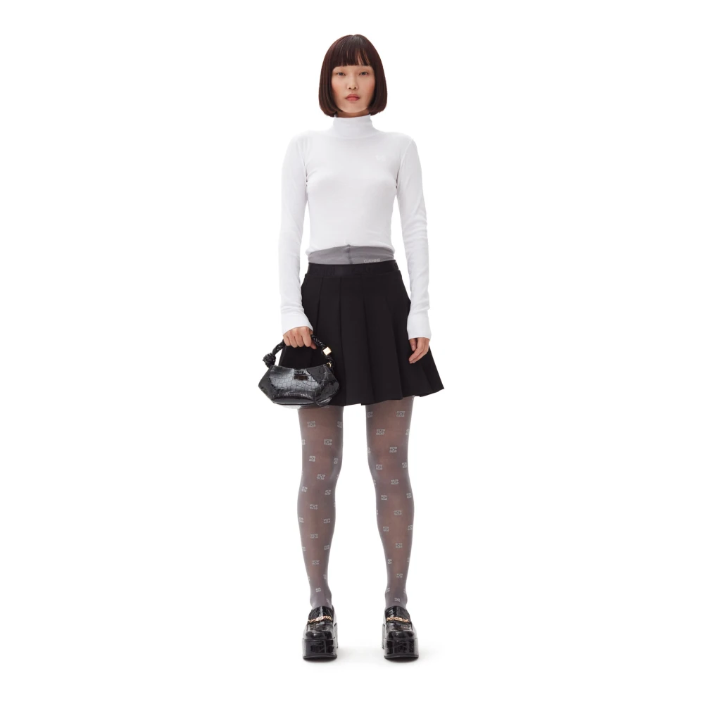 Ganni Zwarte Geplooide Mini Rok Black Dames