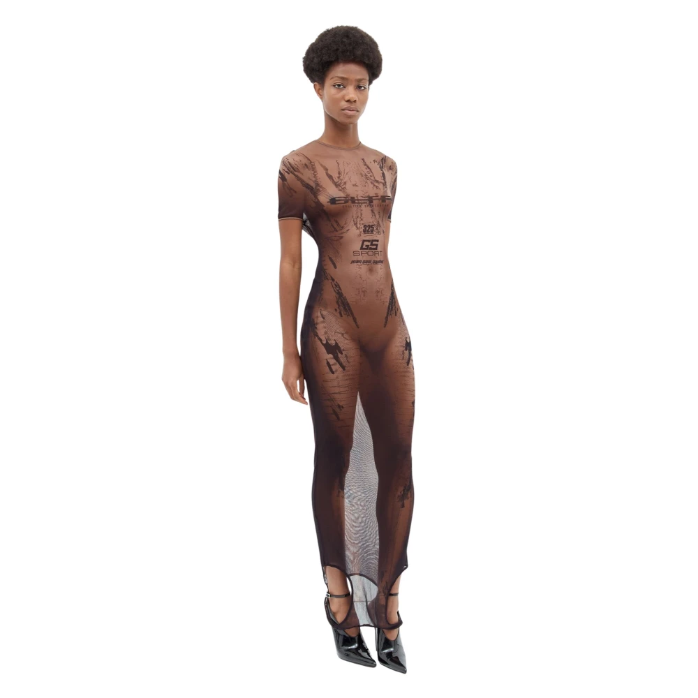Jean Paul Gaultier Sportieve Maxi Jurk met Grafische Print Brown Dames