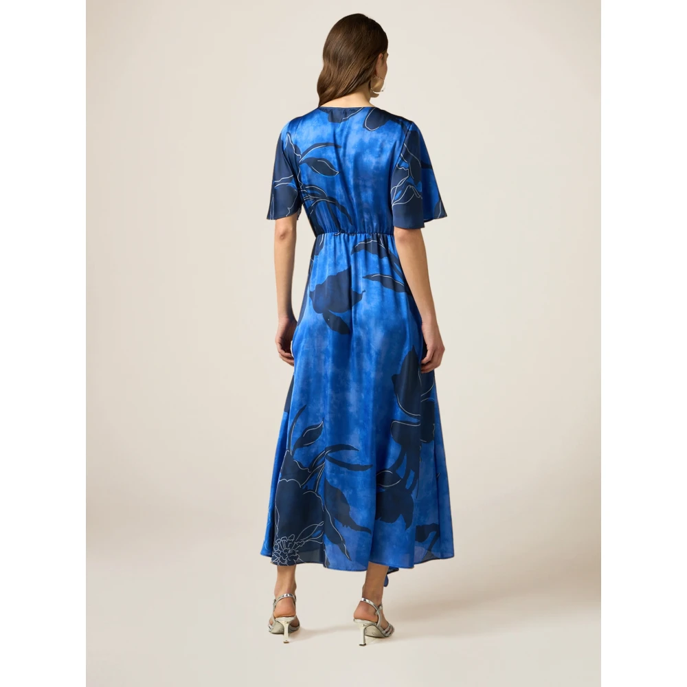 Oltre Satin Jurk met Bloemenpatroon Blue Dames