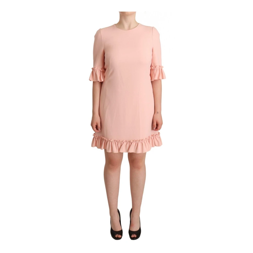Dolce & Gabbana Vrouw Roze Kleedjes Dames, M, Ruffled Mouwen Sheath Jurk