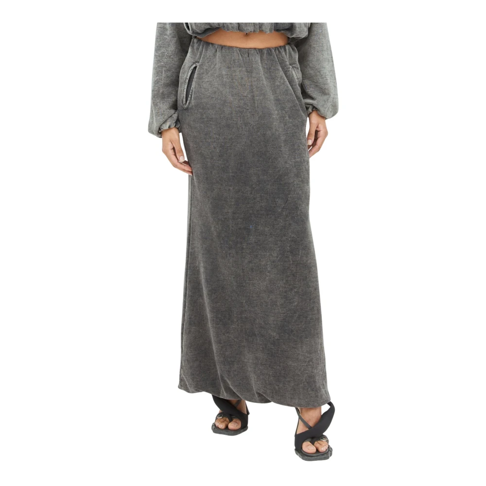 Diesel Maxi Rok van Dubbellaags Katoen Jersey Gray Dames