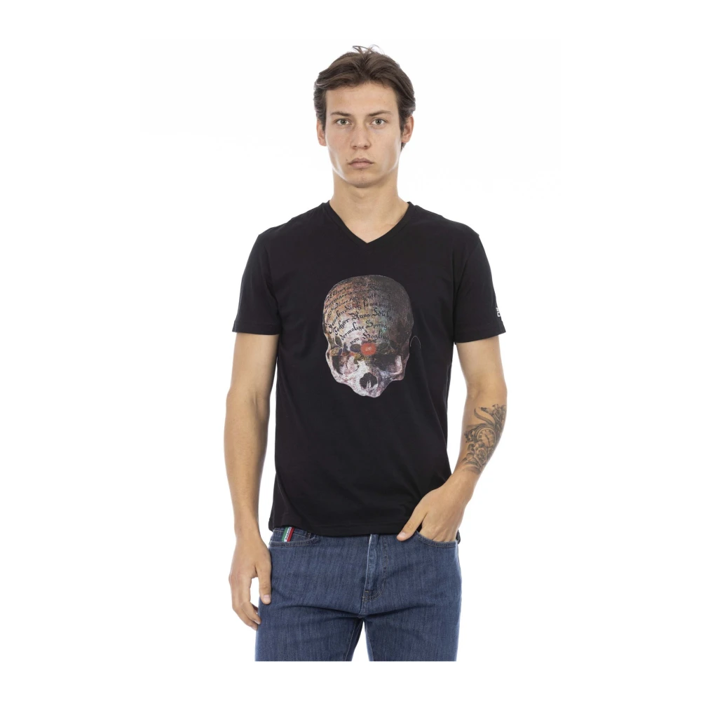 Trussardi Men's Black Casual V-Neck Tee With Front Print