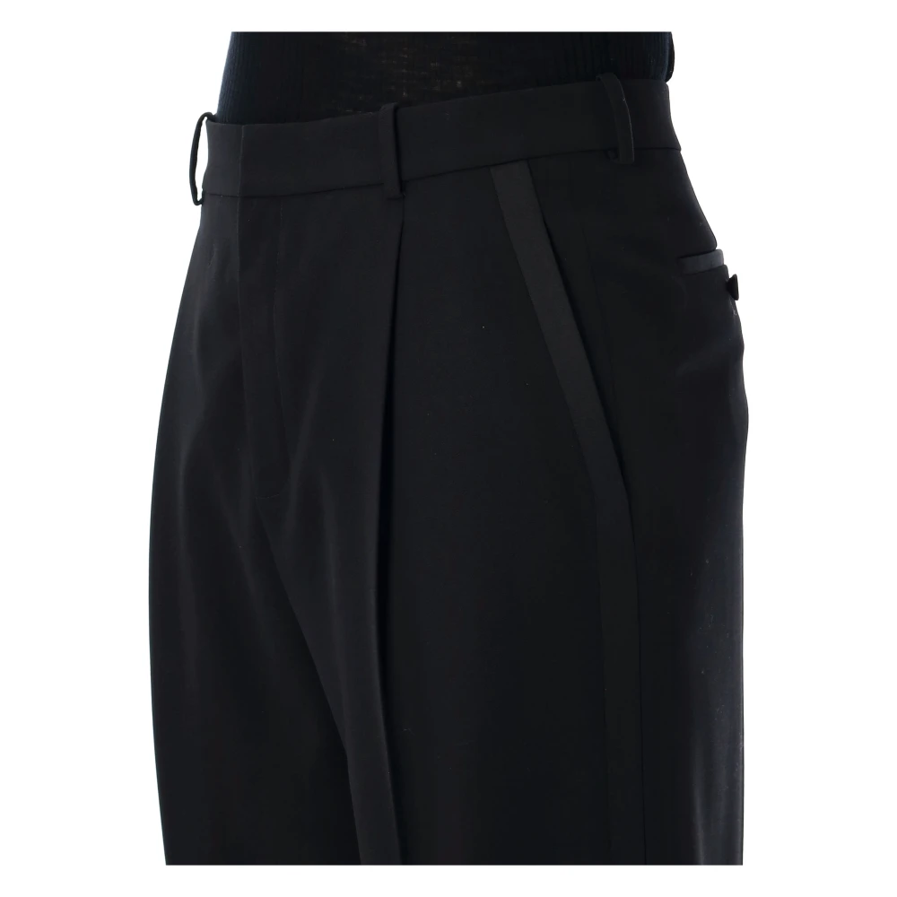 Saint Laurent Zwarte Wol Tuxedo Broek Wortel Pasvorm Black Heren