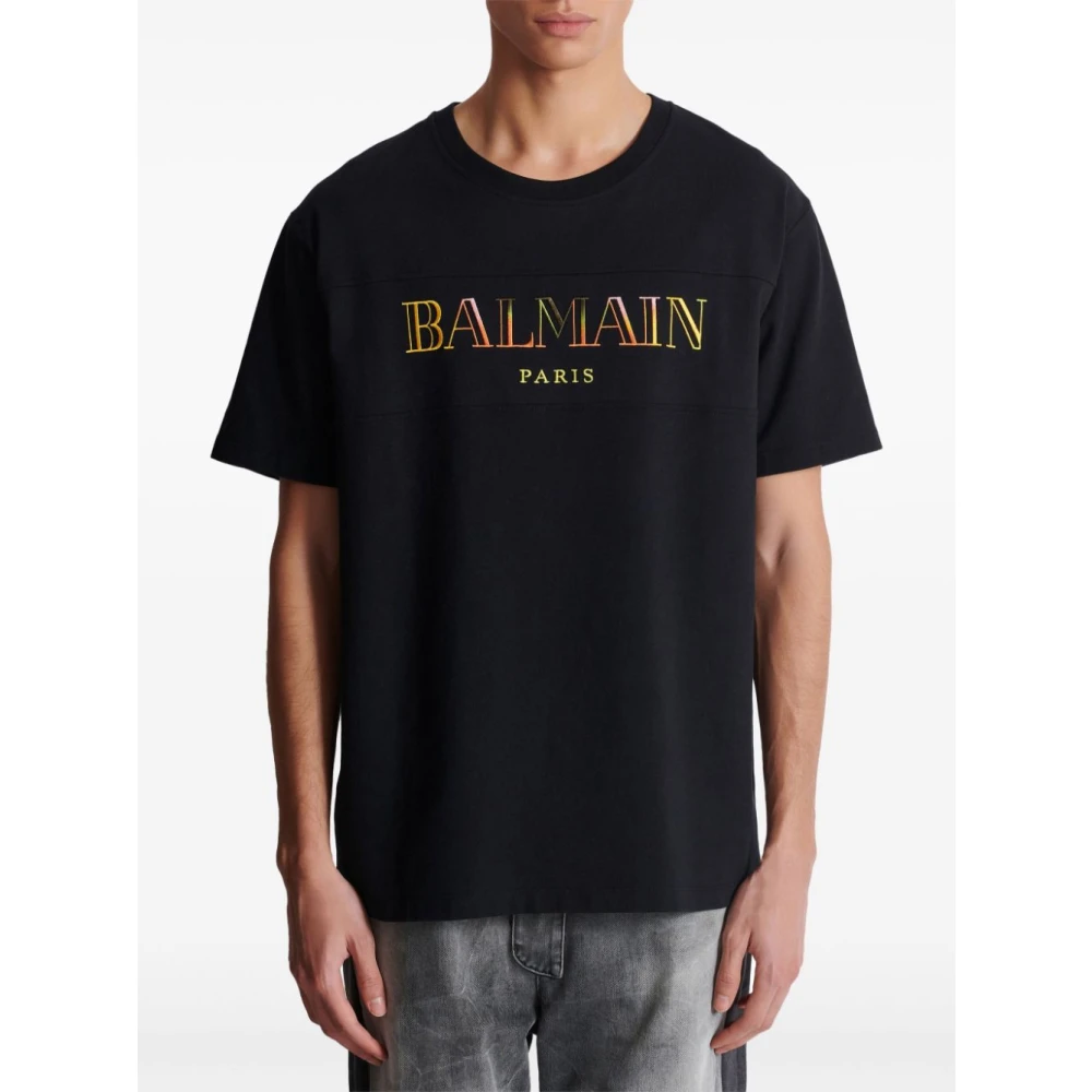 Balmain Zwart Katoenen Jersey T-shirt met Logo Black Heren