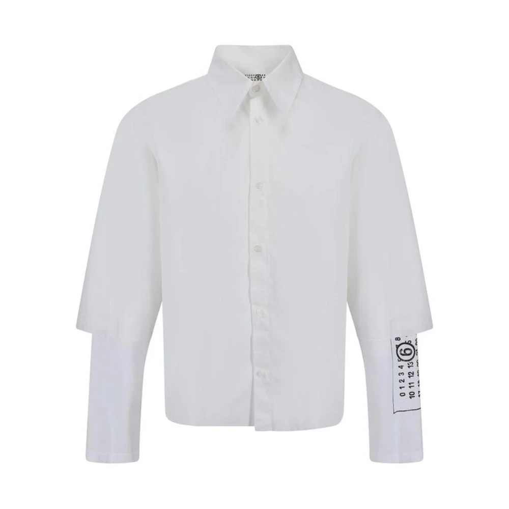 MM6 Maison Margiela Gelaagde Mouw Katoenen Shirt met Monogram White Heren