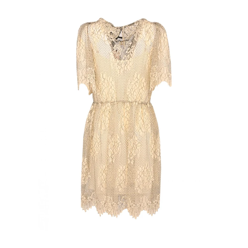 Twinset Bloemenjurk met Plumetis-inzetstukken Beige Dames