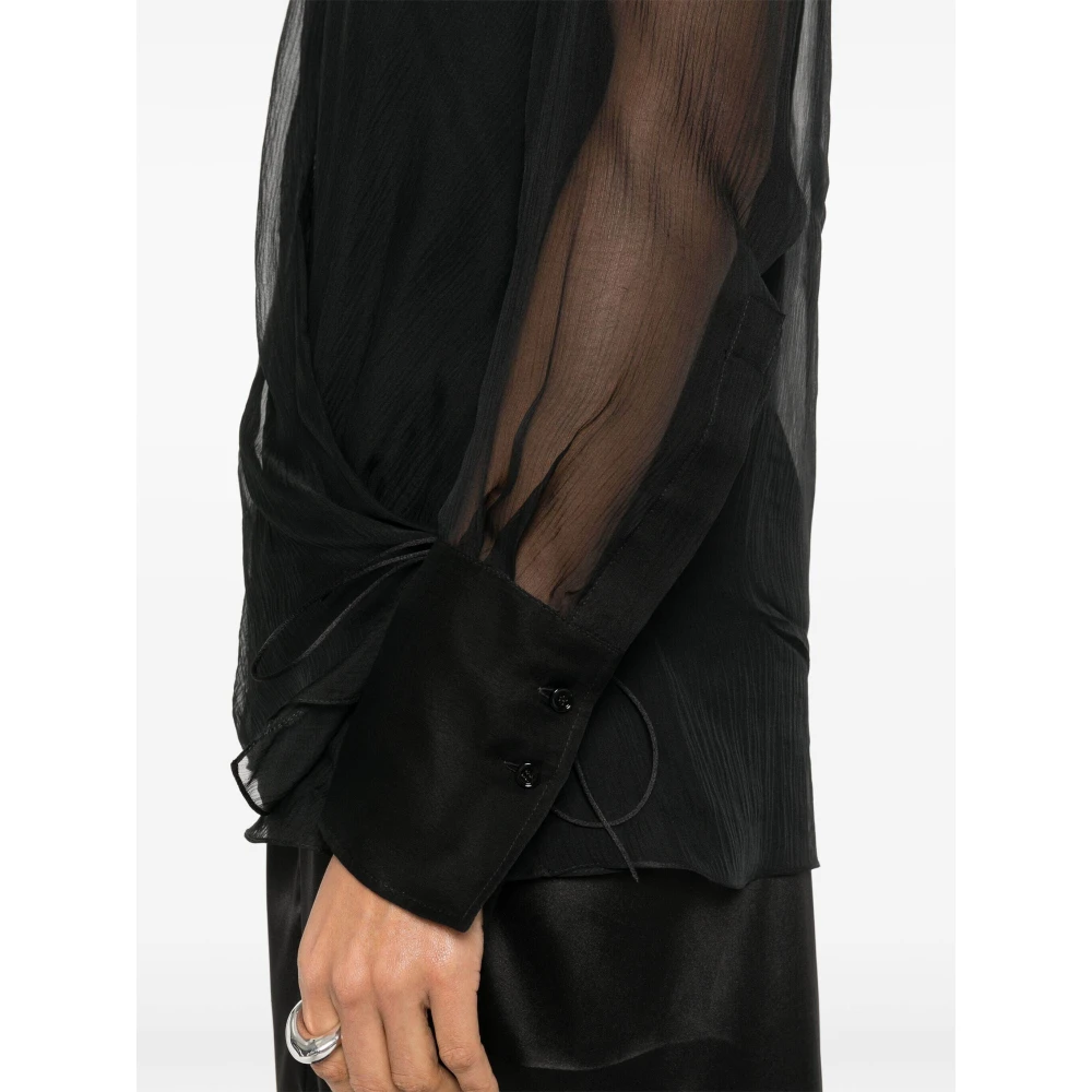 Givenchy Zwarte Zijden Chiffon Wrap Blouse Black Dames