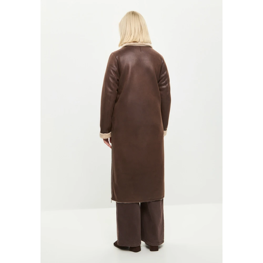 Cesare Gaspari Bruine Faux Reversible Shearling Lange Jas Brown Dames