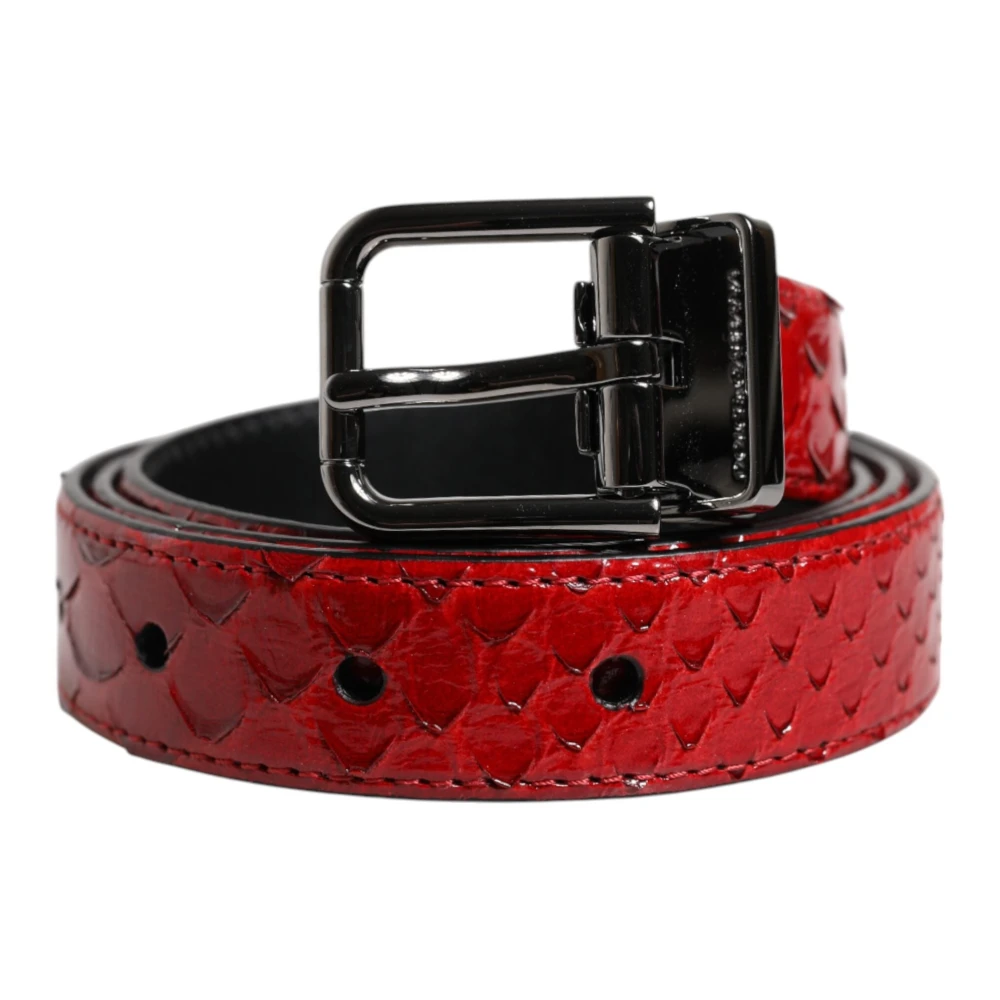 Dolce & Gabbana Unisex Red Exotic Leather Metal Buckle Belt