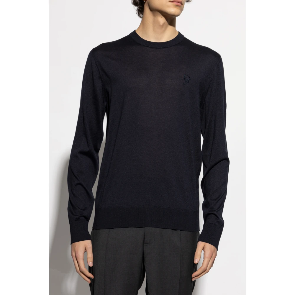 Dolce & Gabbana Zijden trui met geborduurd logo Blue Heren